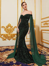 Off Shoulder Extra-Long Sleeve Sequin Mermaid Dress - Elonnashop